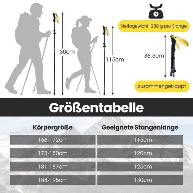Składane kije trekkingowe, Quick Lock, 115-130 cm, żółte