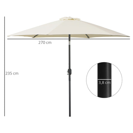 Beige aluminum garden umbrella - 2.7 m, hand crank