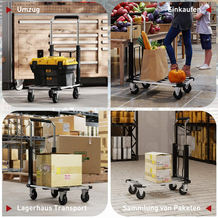 Folding Wagon, 150kg Capacity, Adjustable Handle, Black
