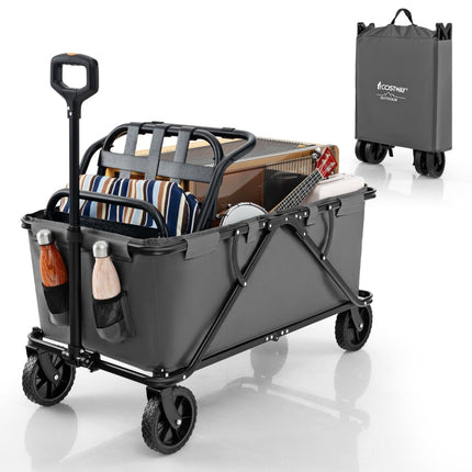 Folding Wagon with Adjustable Handle, 170L Capacity, Grey