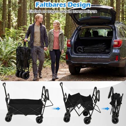 Folding Wagon with Removable Canopy, Adjustable Handles, Black