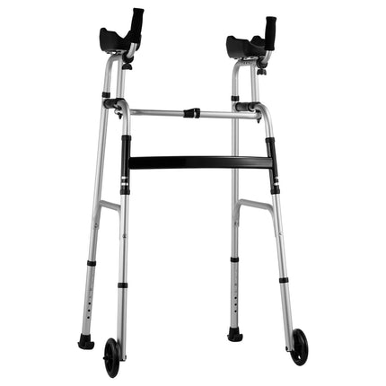 Folding Walker, Height-Adjustable, Removable Armrests, 5 in Wheels
