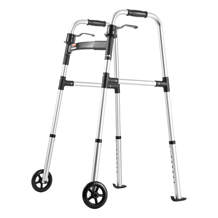 Folding Walker With Front Wheels, 8-Level Height, 350 lb