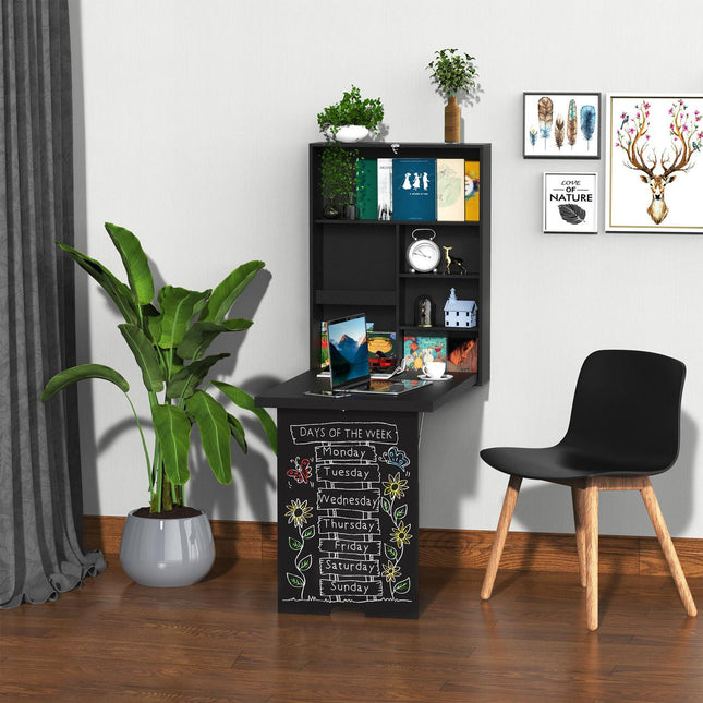 Folding Wall Desk with Blackboard, Black 60x94.5x147 cm