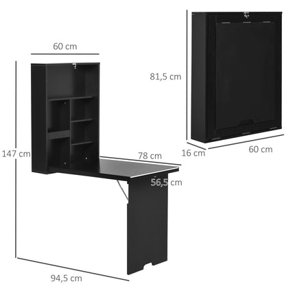 Folding Wall Desk with Blackboard, Black 60x94.5x147 cm