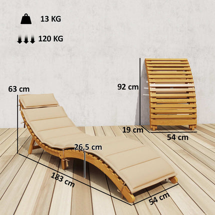 Folding Weatherproof Wooden Sun Lounger with Cushion, Beige