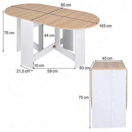 Folding White Table for 4-7 People, 163x80x75 cm
