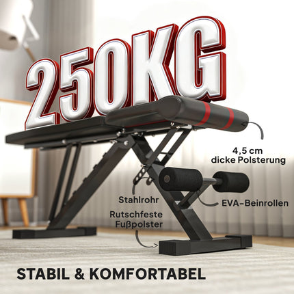 Folding Workout Bench, Adjustable Backrest & Seat, Black