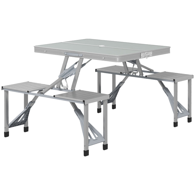Campingtafel, klaptafel met 4 stoelen, opvouwbare tuintafel van aluminium, lichtgewicht, multifunctionele tafel, 4 personen, bijzettafel voor tuin, terras, balkon, 85,5 x 135 cm, grijs
