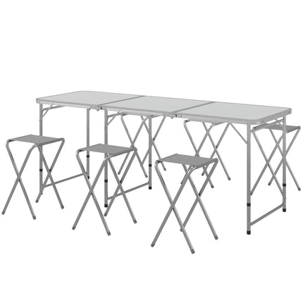 Folding aluminum camping table with 6 chairs, grey
