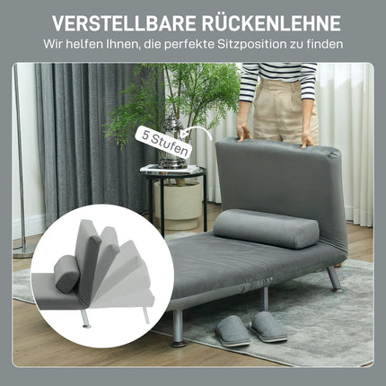 Folding armchair with bed function, foldable recliner chair in velvet look, adjustable backrest, 75 x 70 x 75 cm, grey