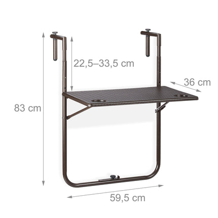 Folding balcony table in brown