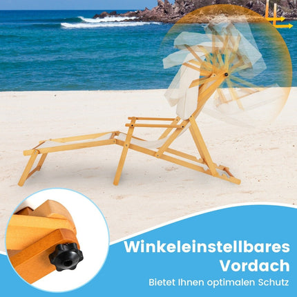 Folding beach lounger with tilting canopy & adjustable backrest & footrest