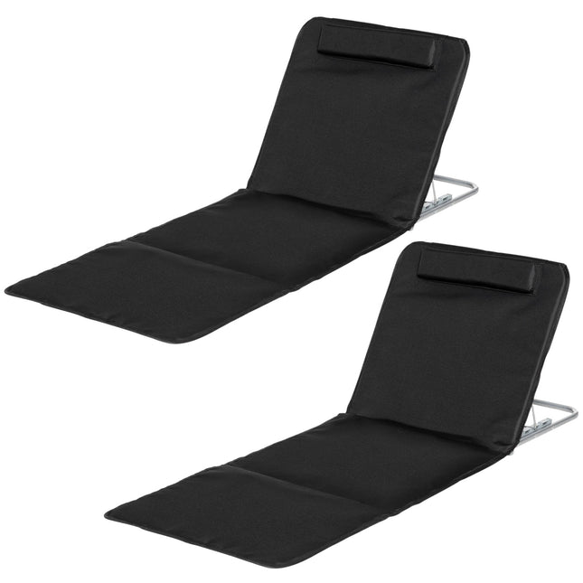 Strandmat, Set Van 2 Opvouwbare Strandmatrassen, 5 Niveaus In Hoogte Verstelbare Strandligstoel Met Draagtas, Staal, Zwart, 134 X 48 X 33-43 Cm