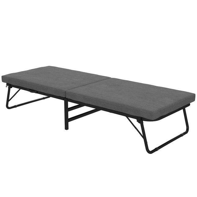 Folding guest bed with foam mattress, metal frame, dark grey