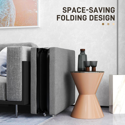 Folding guest bed with foam mattress, metal frame, dark grey