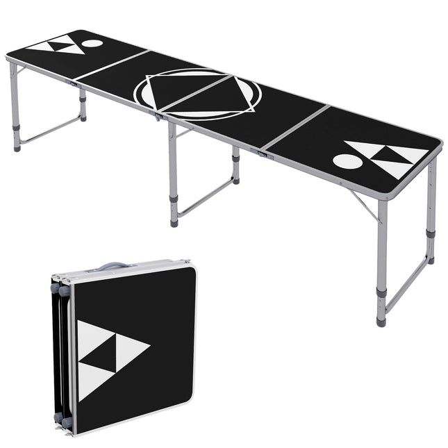 Folding beer pong table 240x60 cm - Adjustable black aluminum