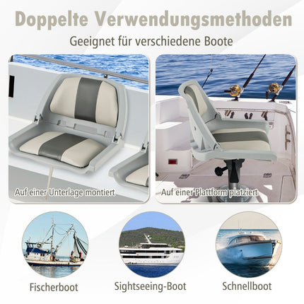 Folding boat seat with low backrest boat chair padded steering chair 57 x 51 x 35 cm
