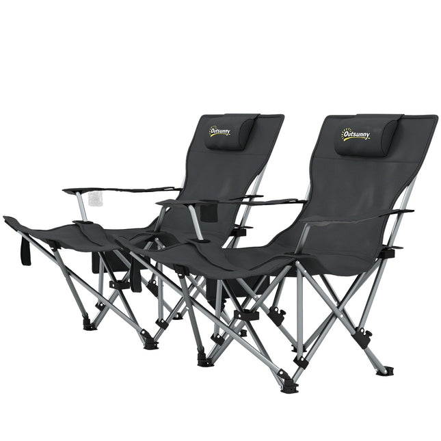 Folding camping chairs with footrest and drink holder, 120 kg capacity