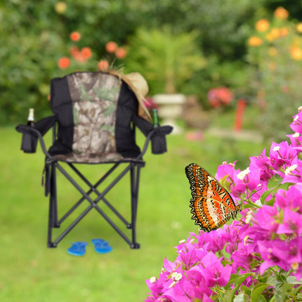 Folding camping chair with bottle holder