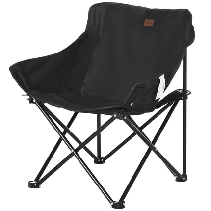 Folding camping chair with side pocket - steel legs, black