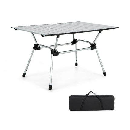 Folding camping table with carrying bag, 4 levels height adjustable 90 x 60.5 x 52 cm silver