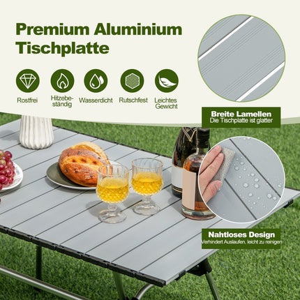 Folding camping table with carrying bag, 4 levels height adjustable 90 x 60.5 x 52 cm silver