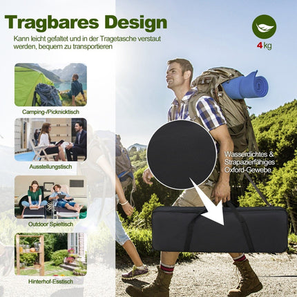 Folding camping table with carrying bag, 4 levels height adjustable 90 x 60.5 x 52 cm silver