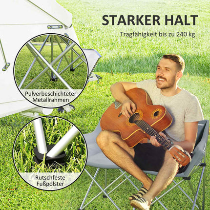 Folding 2-seater camping chair with armrests, capacity 240 kg