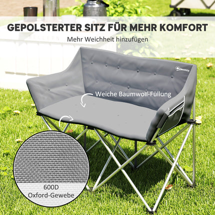 Folding 2-seater camping chair with armrests, capacity 240 kg