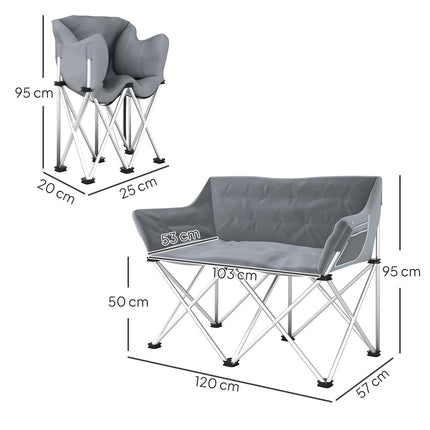 Folding 2-seater camping chair with armrests, capacity 240 kg