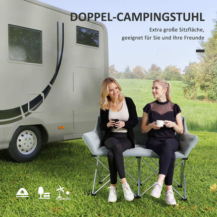 Folding 2-seater camping chair with armrests, capacity 240 kg