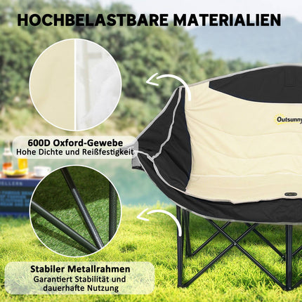 2-seat folding camping chair with cup holder, capacity 250 kg