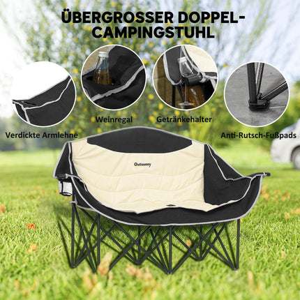 2-seat folding camping chair with cup holder, capacity 250 kg