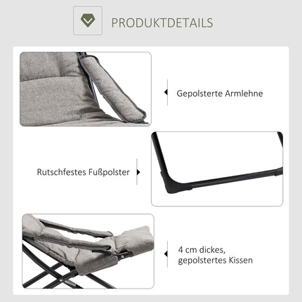Gray folding chair - Removable cushion, textile & steel