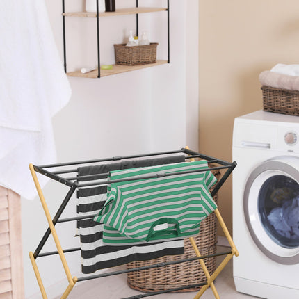 Folding clothes horse in bamboo & metal