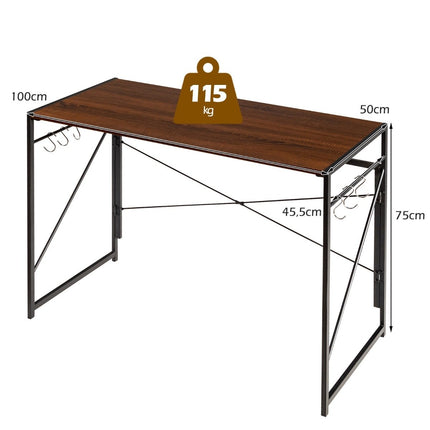 Folding computer table, work table with metal frame, laptop table, can hold up to 115 kg, brown, 100 x 50 x 75 cm