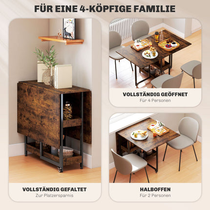 Folding Dining Table, Industrial Design, Seats 4, Brown