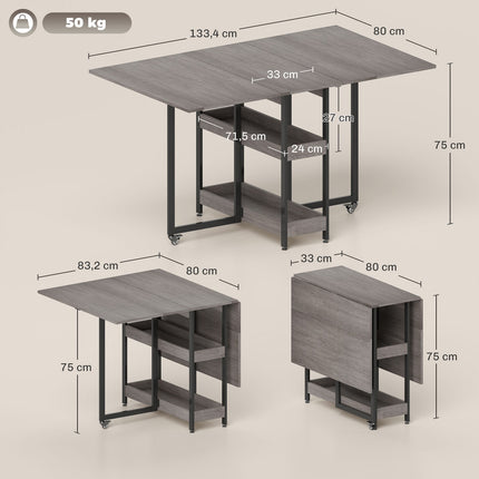 Folding Dining Table with Shelves, Seats 4, Grey