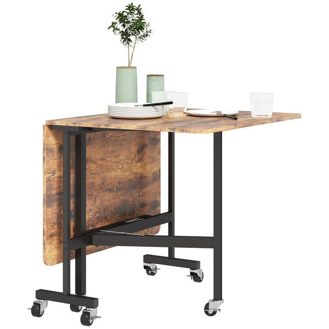 Folding dining table with wheels, Rustic brown, 120x80 cm
