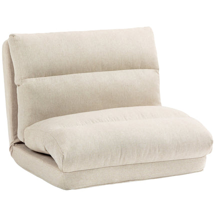 Adjustable folding floor chair, bed function, linen look, brown