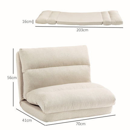 Adjustable folding floor chair, bed function, linen look, brown