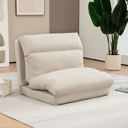 Adjustable folding floor chair, bed function, linen look, brown