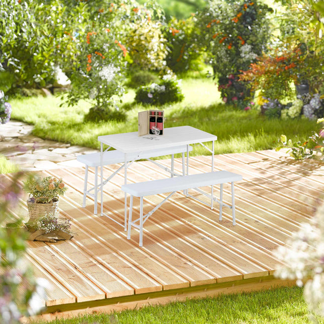 Folding garden table, height adjustable