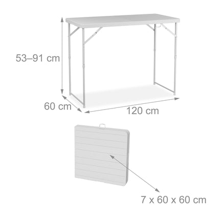 Folding garden table, height adjustable