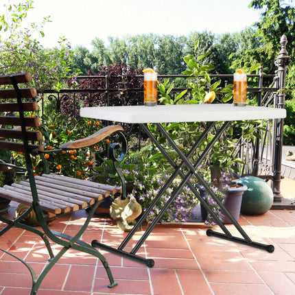 Folding garden table, height adjustable