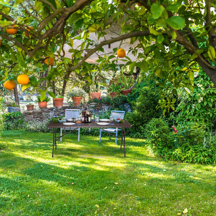 Folding garden table in wooden look