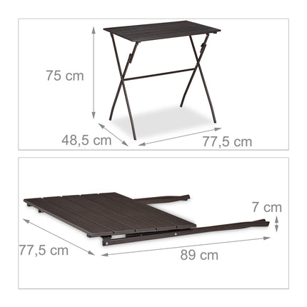 Folding garden table with wooden look