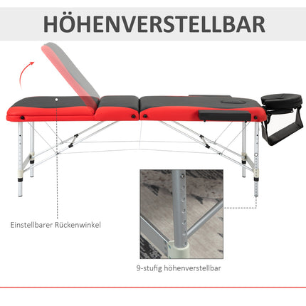 Height-adjustable folding massage table, aluminum & foam, 215 x 60 cm