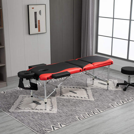 Height-adjustable folding massage table, aluminum & foam, 215 x 60 cm
